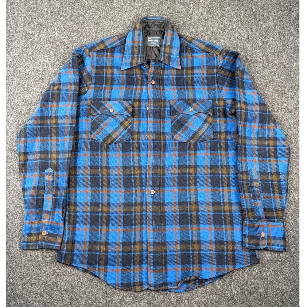 Vintage JCPenney The Mens Shop Blue Plaid Flannel Shirt Acrylic Size M